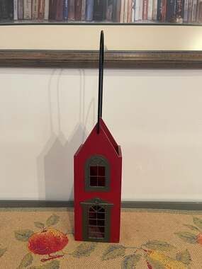 Wood Wine Holder Caddy House Shaped Red Picket Fence 11x8 Vintage New
